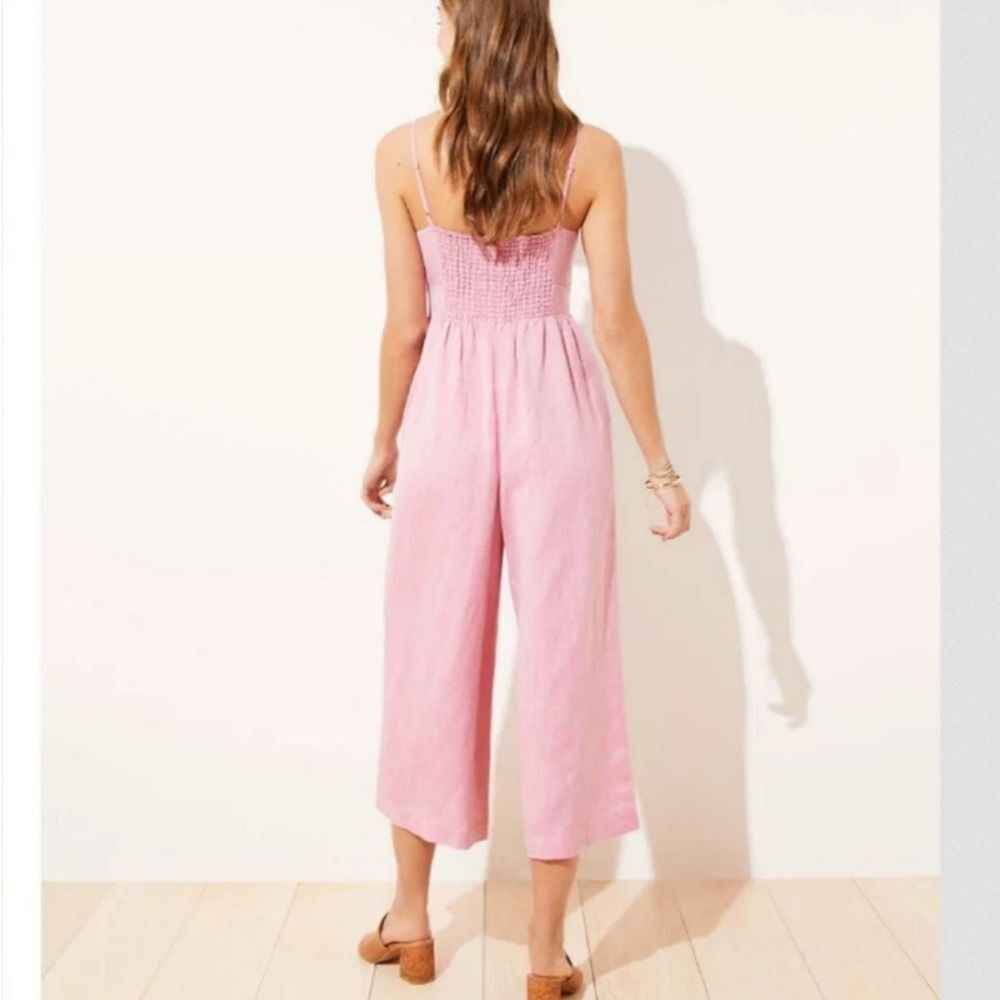 LOFT Linen Blend Tie Front Pink Jumpsuit size 12. - Picture 2 of 12